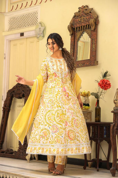 Yellow Anarkali Floral Suit Set