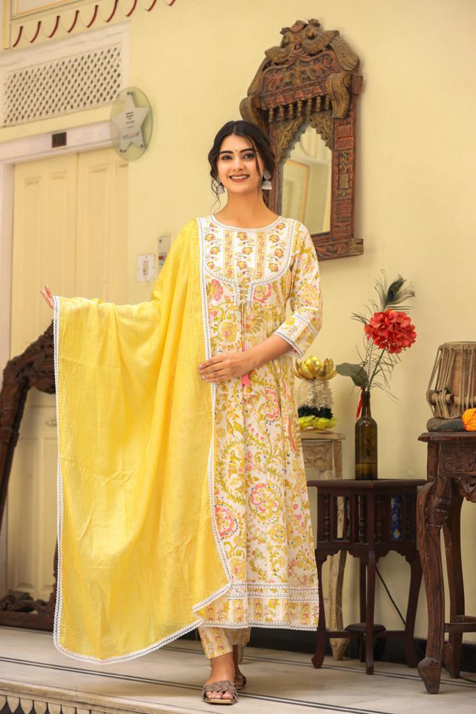 Yellow Anarkali Floral Suit Set