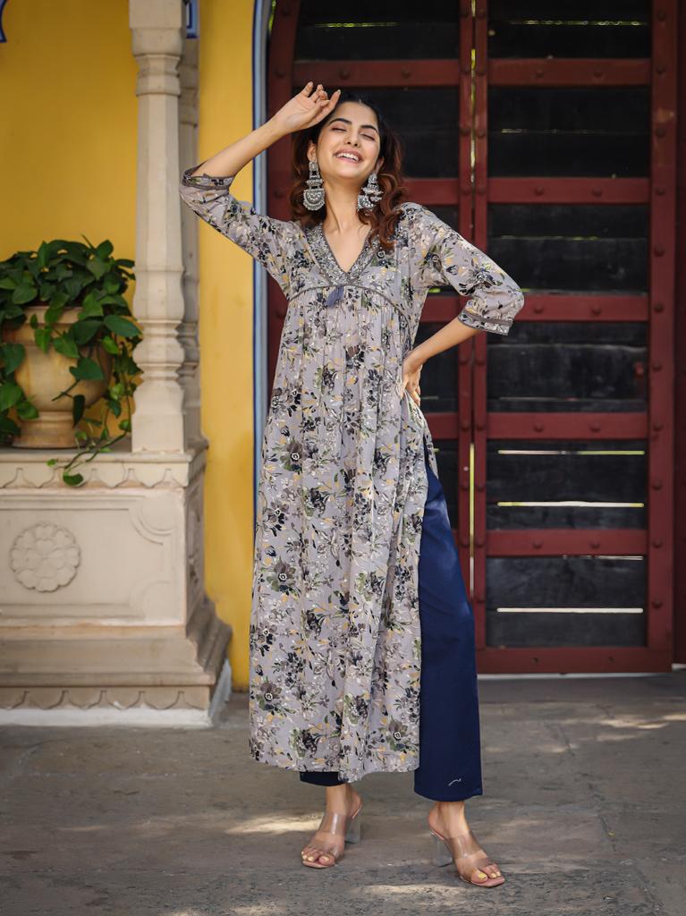 Grey Mul-cotton Kurta Set