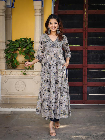 Grey Mul-cotton Kurta Set