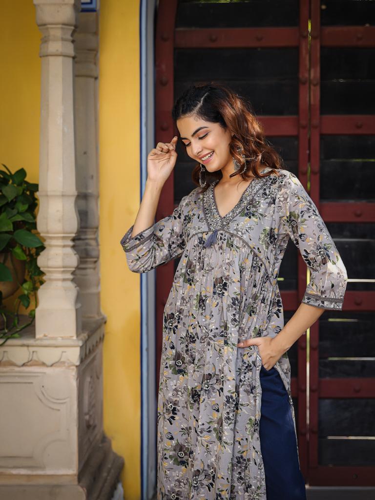 Grey Mul-cotton Kurta Set