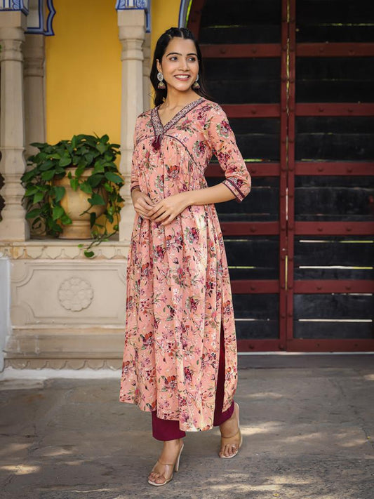 Peach Mul-cotton Kurta Set