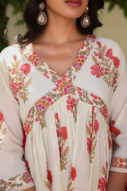 Off-white Mughal Hand-block Suit Set