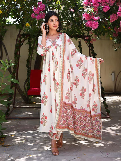 Off-white Mughal Hand-block Suit Set