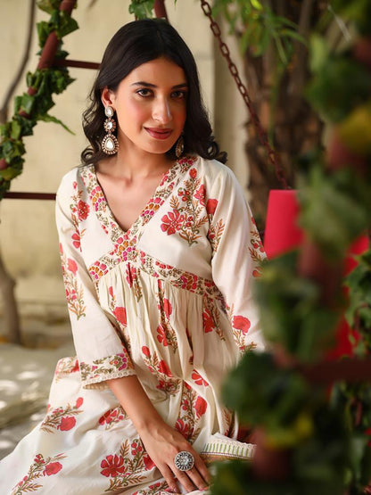 Off-white Mughal Hand-block Suit Set