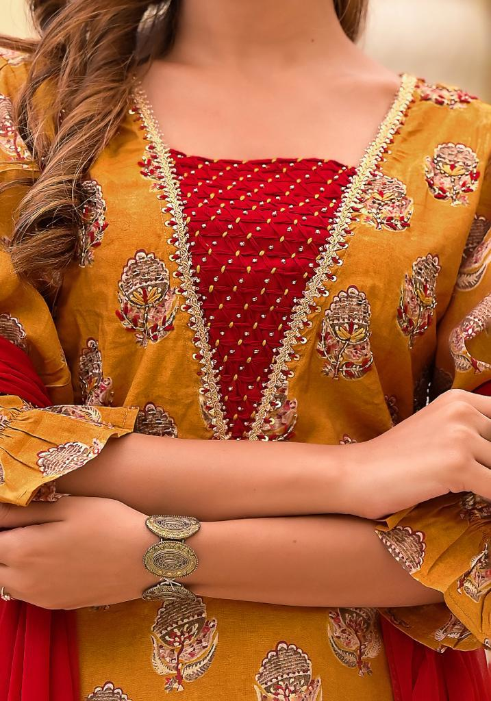 Mustard Hand-embroidered Suit Set