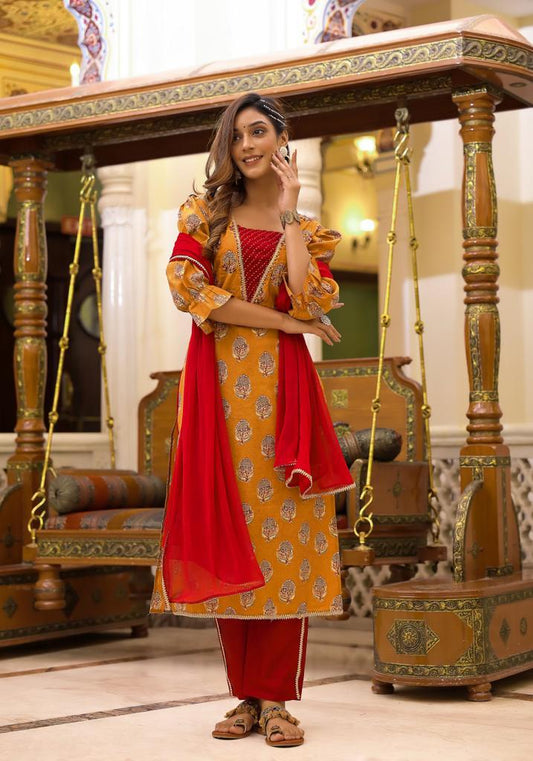 Mustard Hand-embroidered Suit Set