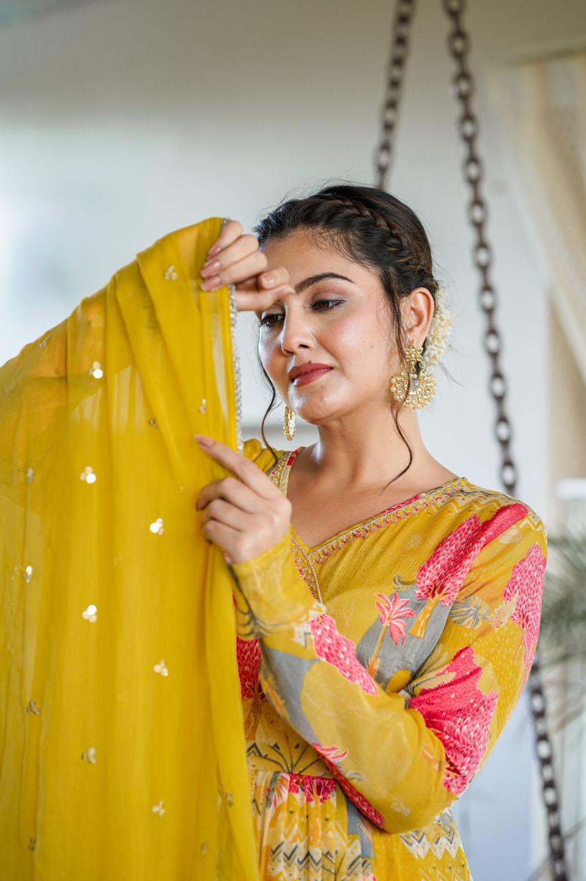 Lime Yellow Angrakha Suit Set