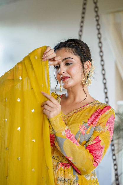 Lime Yellow Angrakha Suit Set