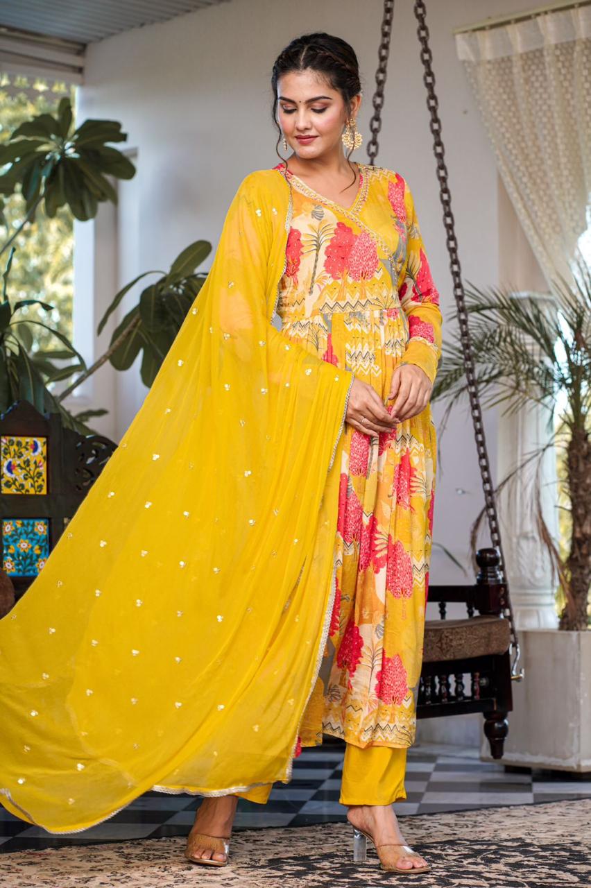 Lime Yellow Angrakha Suit Set