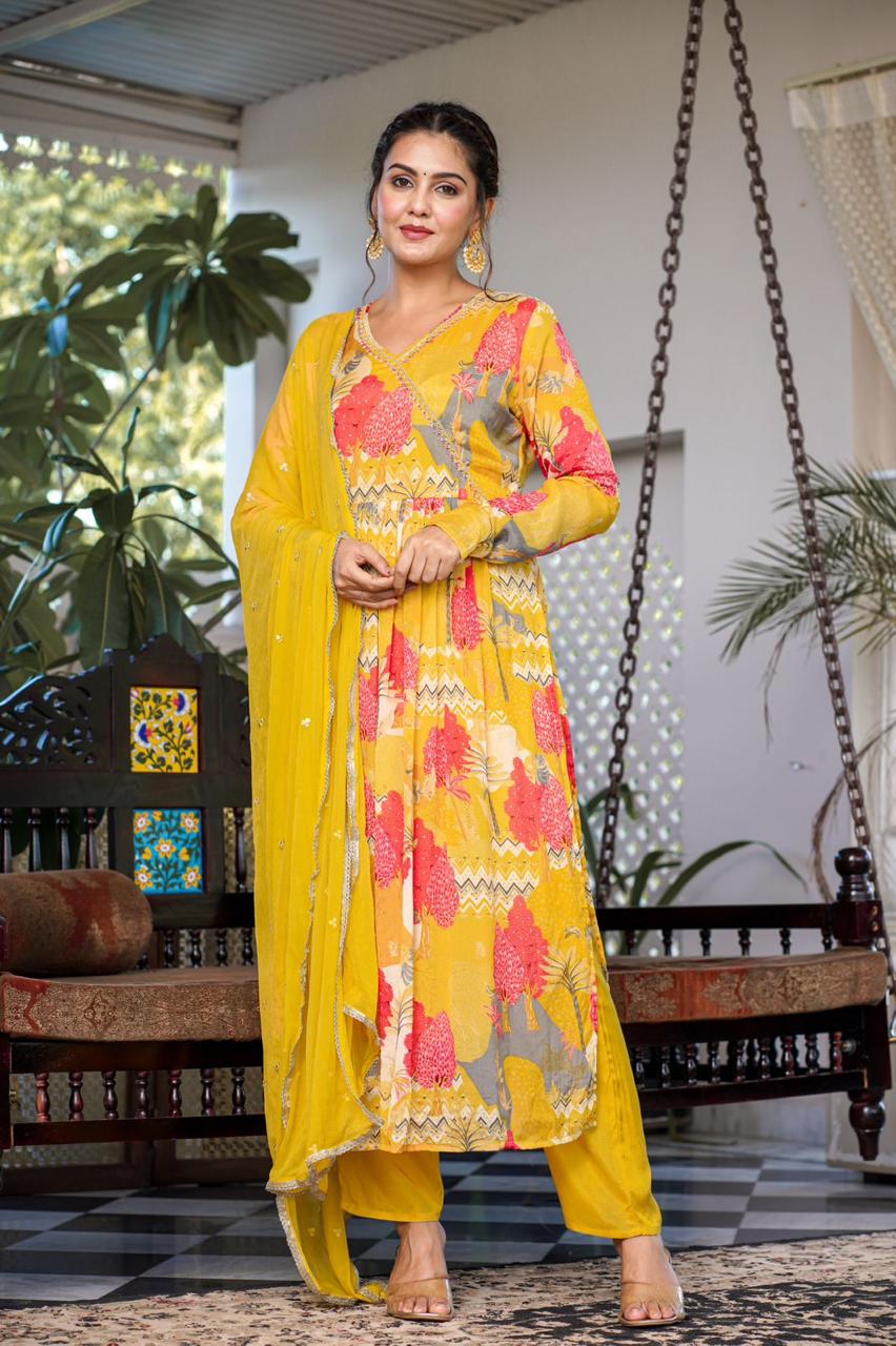 Lime Yellow Angrakha Suit Set