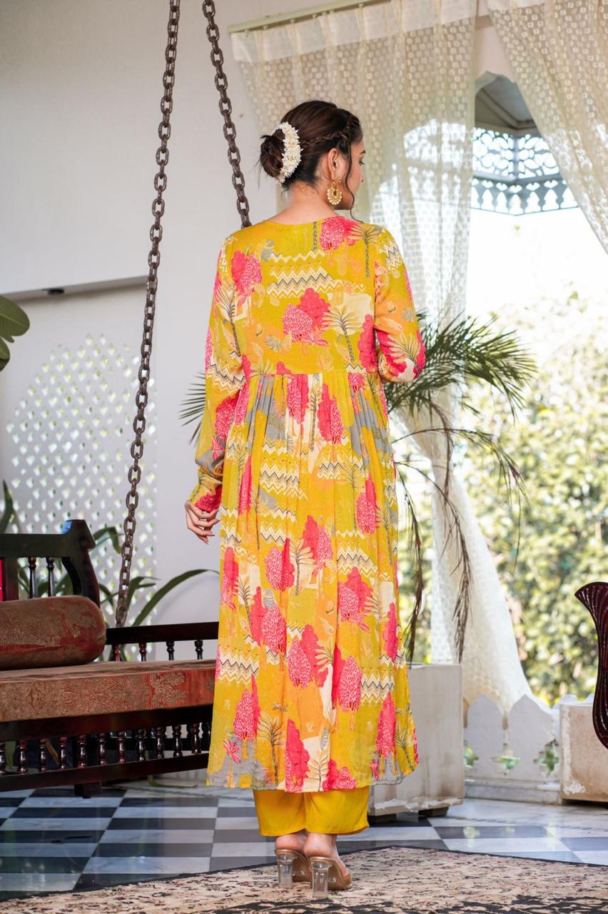 Lime Yellow Angrakha Suit Set