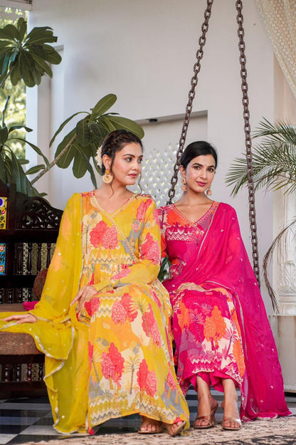 Lime Yellow Angrakha Suit Set