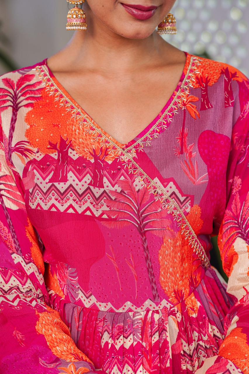 Hot Pink  Angrakha Suit Set