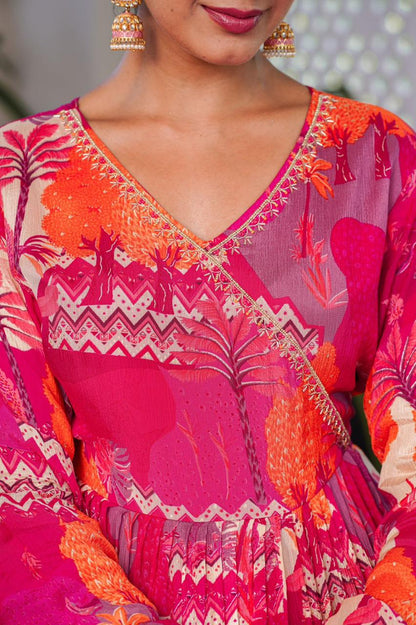 Hot Pink  Angrakha Suit Set