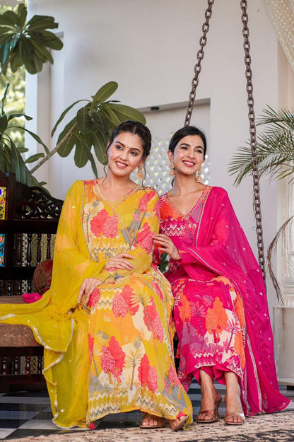 Lime Yellow Angrakha Suit Set