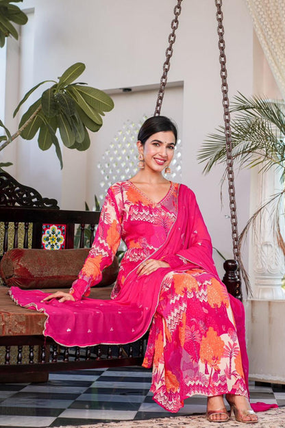Hot Pink  Angrakha Suit Set