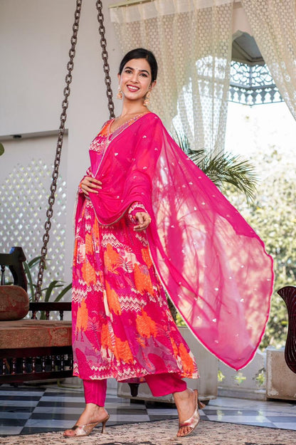 Hot Pink  Angrakha Suit Set