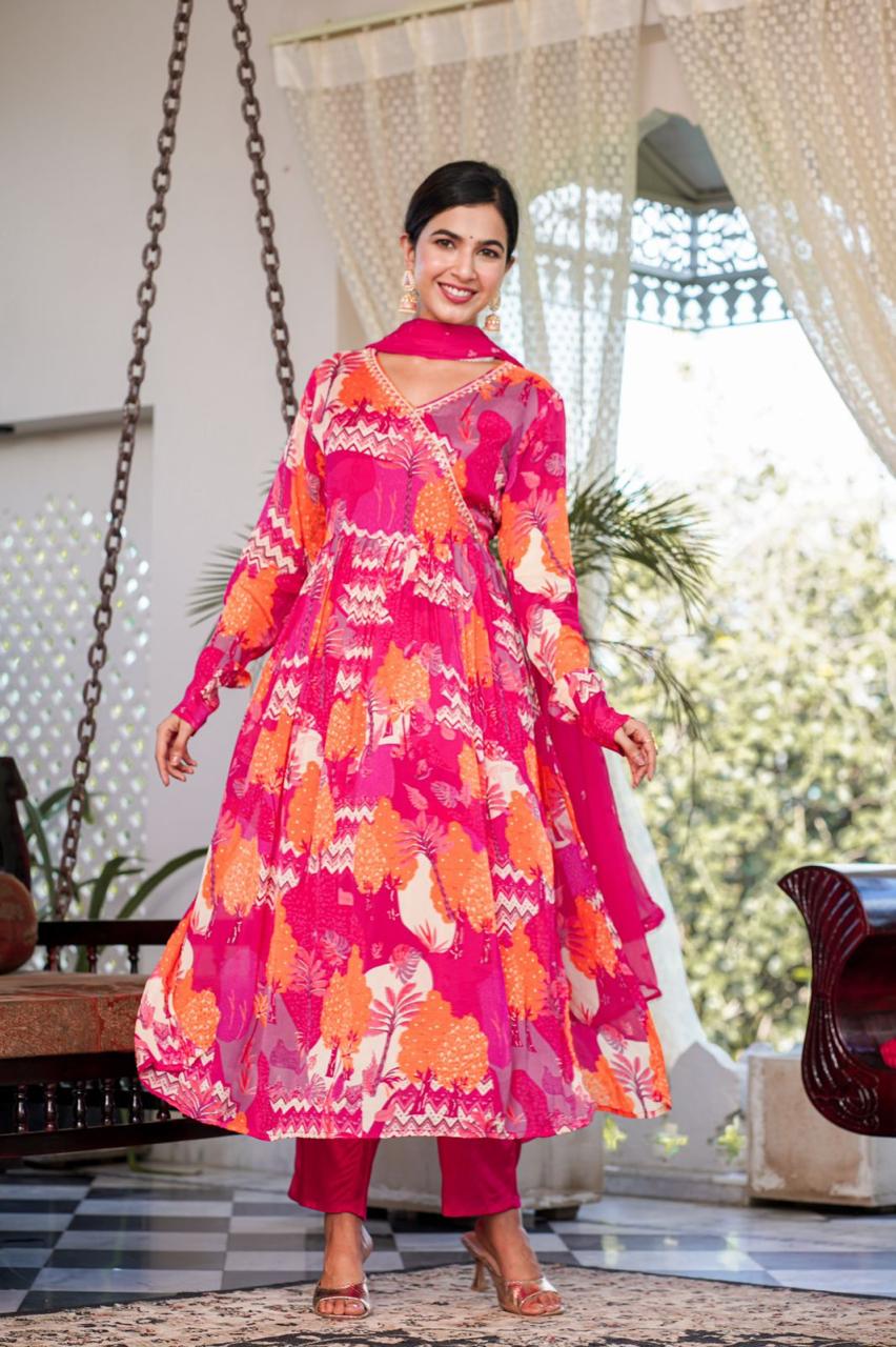 Hot Pink  Angrakha Suit Set