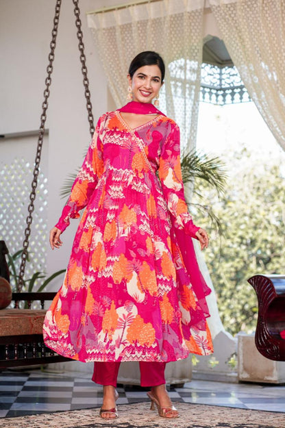 Hot Pink  Angrakha Suit Set