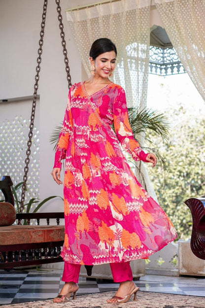 Hot Pink  Angrakha Suit Set