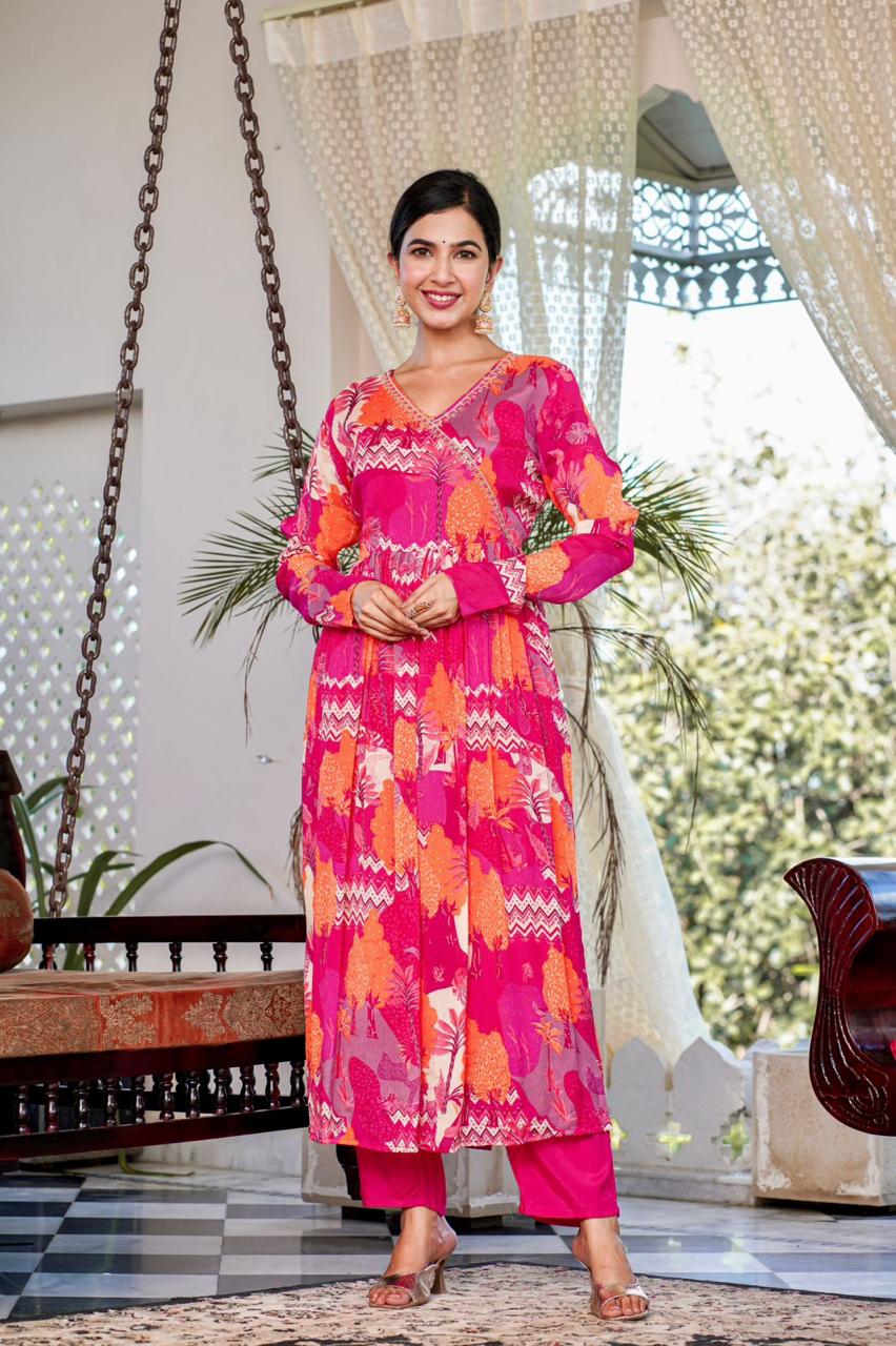 Hot Pink  Angrakha Suit Set