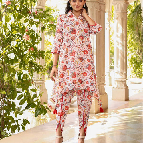 Aza Peach Asymmetrical Kurta Set