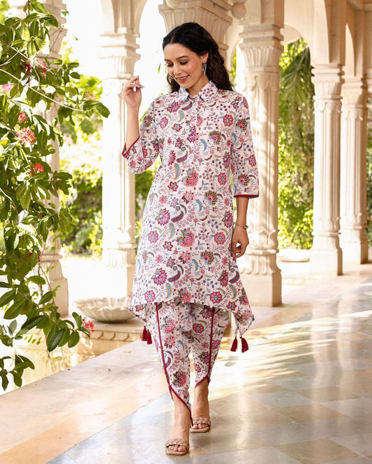 Multi-pink Asymmetrical Kurta Set