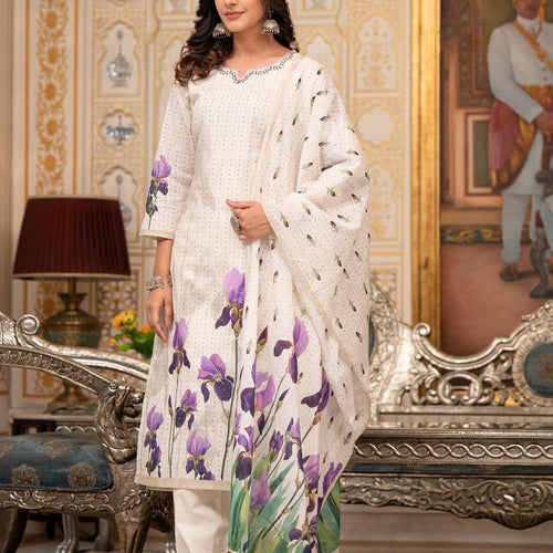 Ivory Tulip Pure Cotton Suit Set