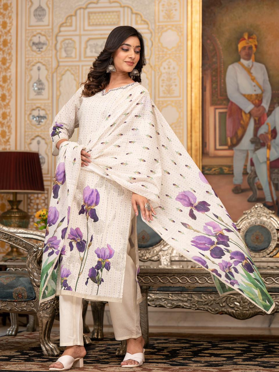 Ivory-Purple Tulip Suit Set
