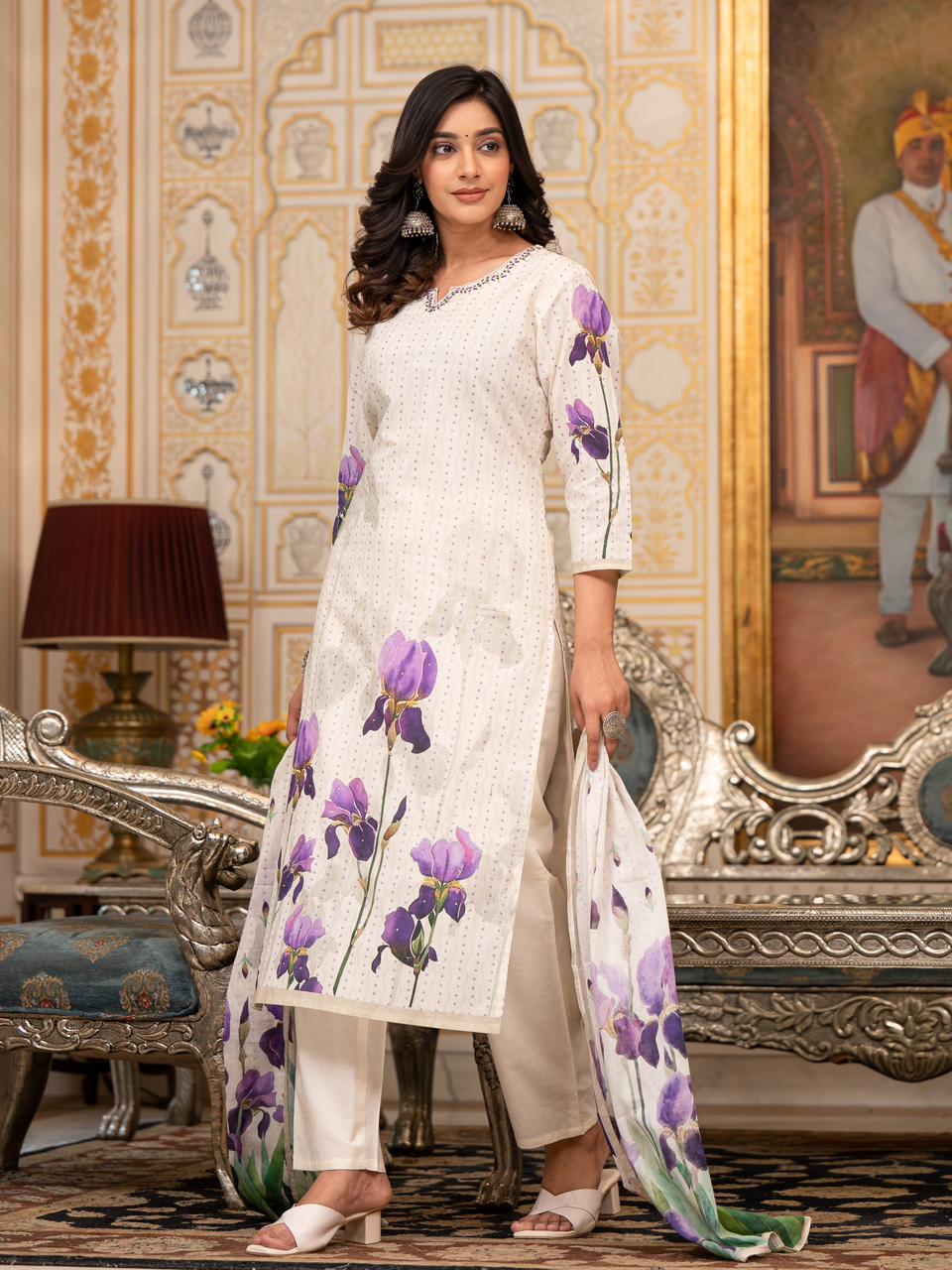 Ivory-Purple Tulip Suit Set