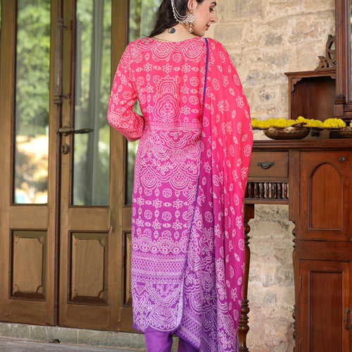 Purple Ombre Bandhni Suit Set