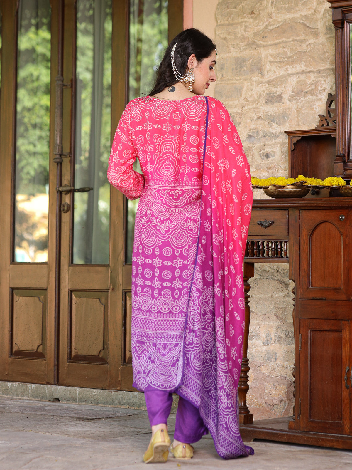 Purple Ombre Bandhni Suit Set
