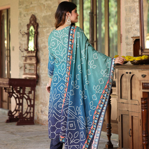 Blue Ombre Bandhni Suit Set