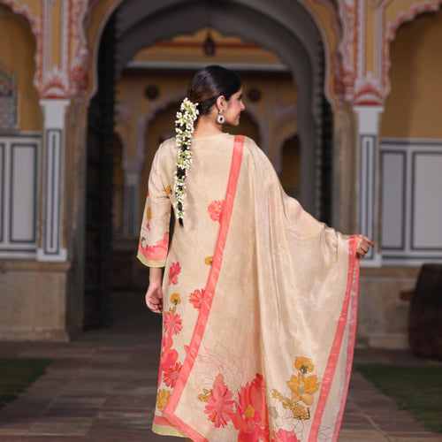 Cream Floral Shimmer Suit Set