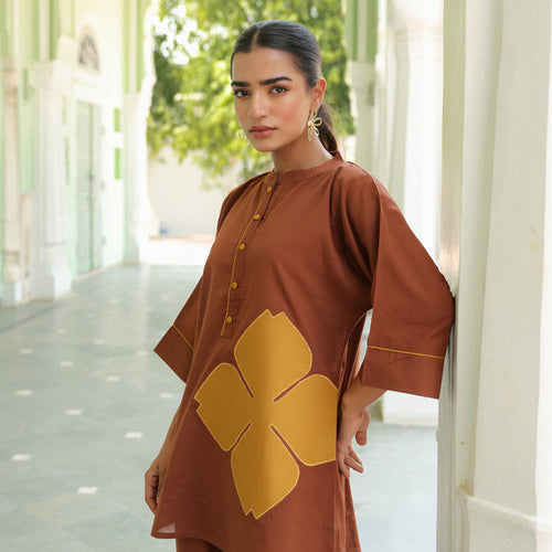 Poppy Brown Colour-Block Applique Co-ord Set