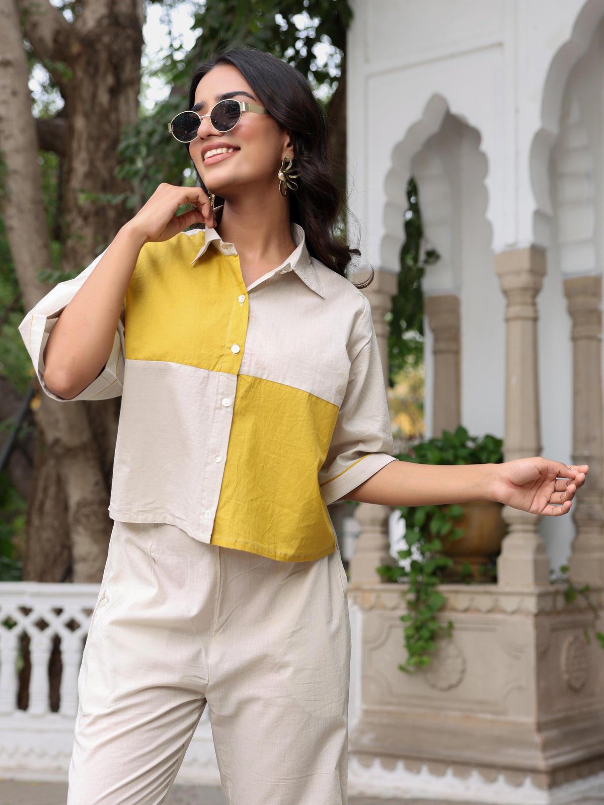 Iva Pure Cotton Colorblock Co-ord Set