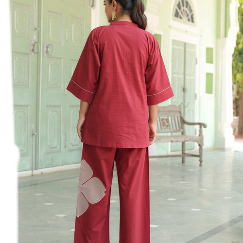 Poppy Maroon Colour-Block Applique Co-ord Set