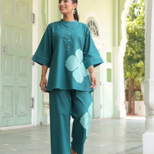 Poppy Teal Blue Colour-Block Applique Co-ord Set