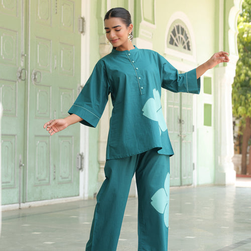 Poppy Teal Blue Colour-Block Applique Co-ord Set