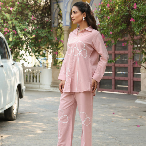 Bloom Pink Pure Cotton Embroidery Co-ord Set