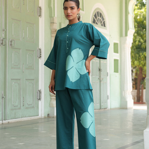 Poppy Teal Blue Colour-Block Applique Co-ord Set