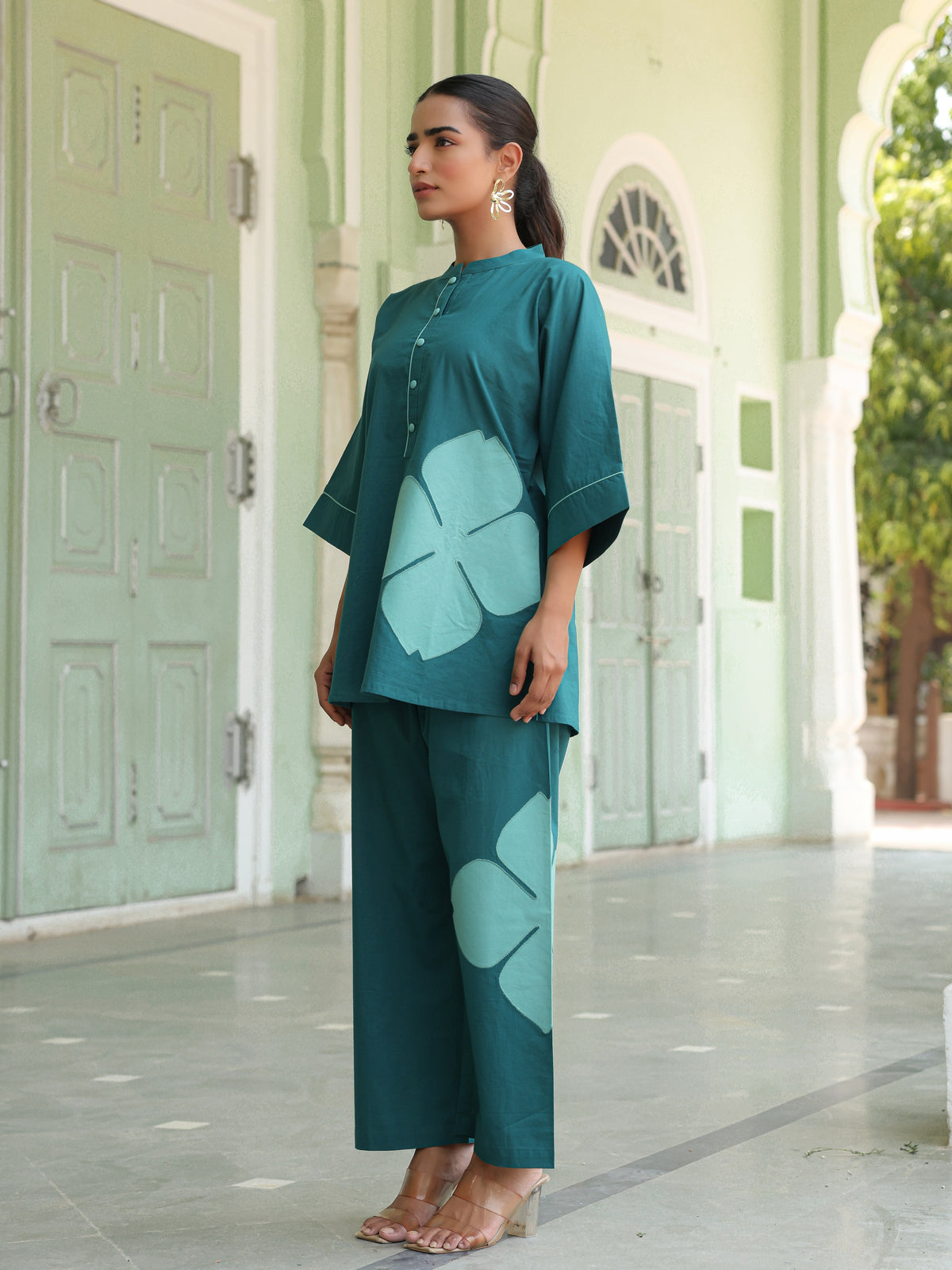 Poppy Teal Blue Colour-Block Applique Co-ord Set