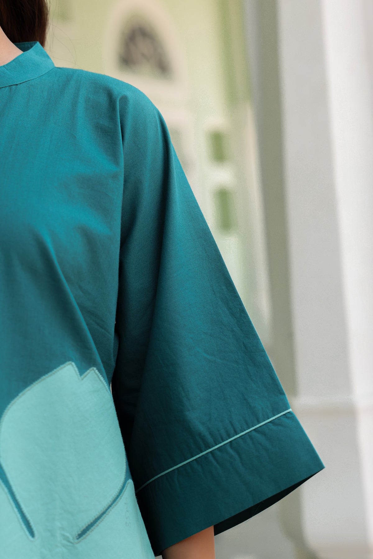 Poppy Teal Blue Colour-Block Applique Co-ord Set