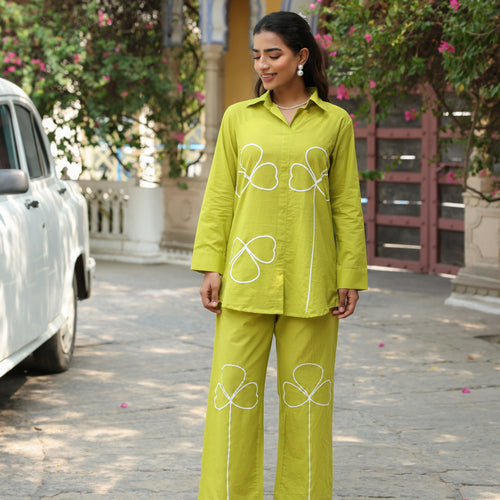 Bloom Green Pure Cotton Embroidery Co-ord Set