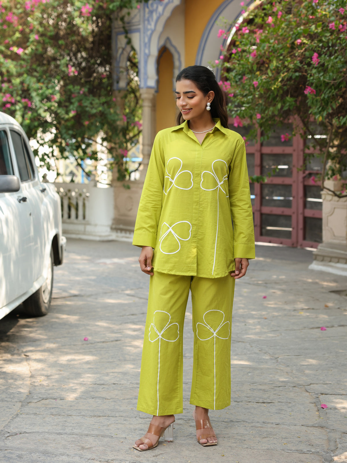 Bloom Green Pure Cotton Embroidery Co-ord Set