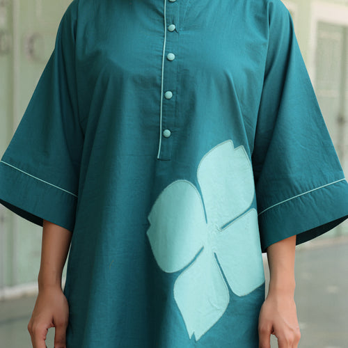 Poppy Teal Blue Colour-Block Applique Co-ord Set