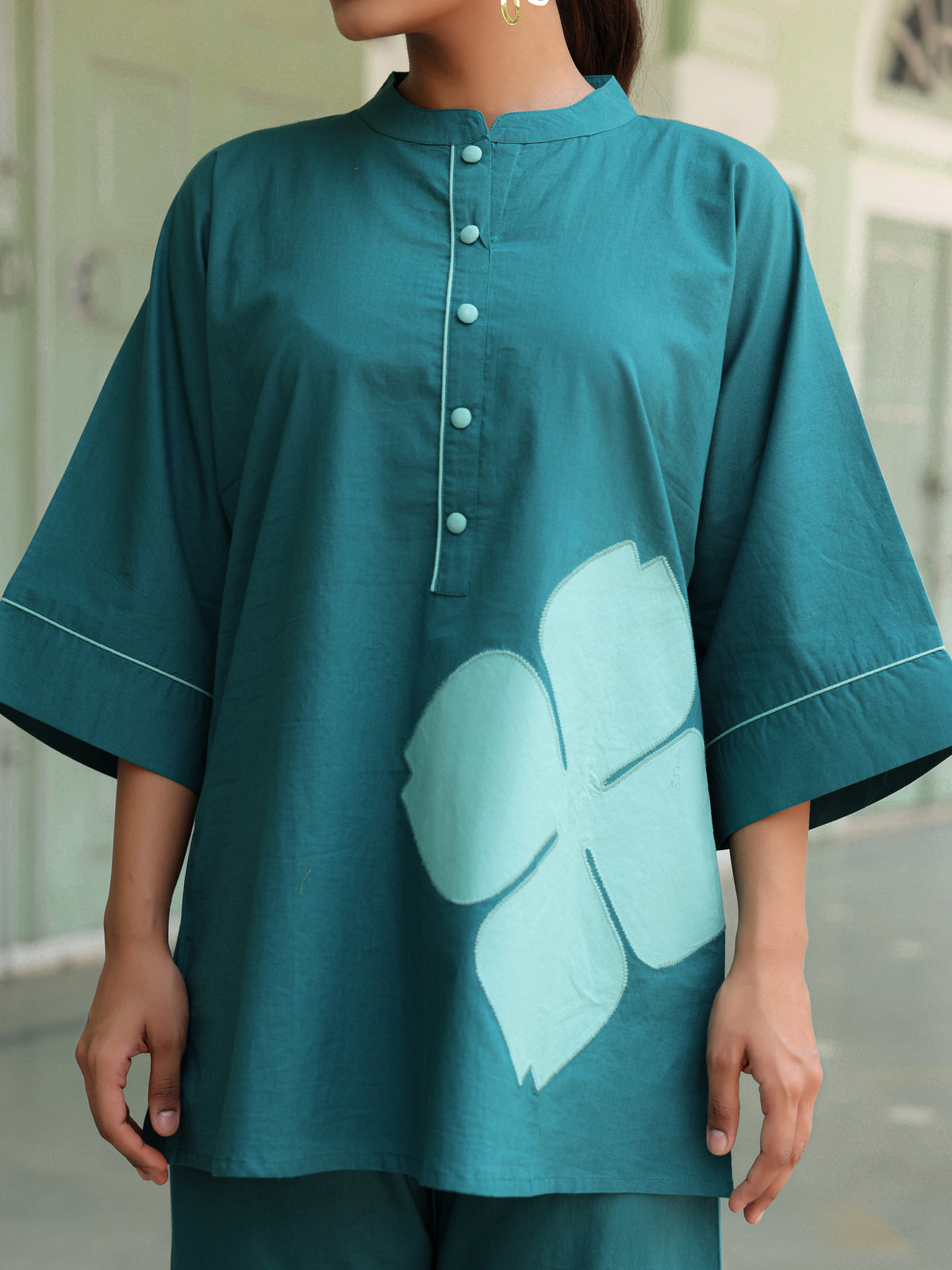 Poppy Teal Blue Colour-Block Applique Co-ord Set