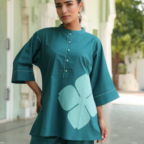 Poppy Teal Blue Colour-Block Applique Co-ord Set