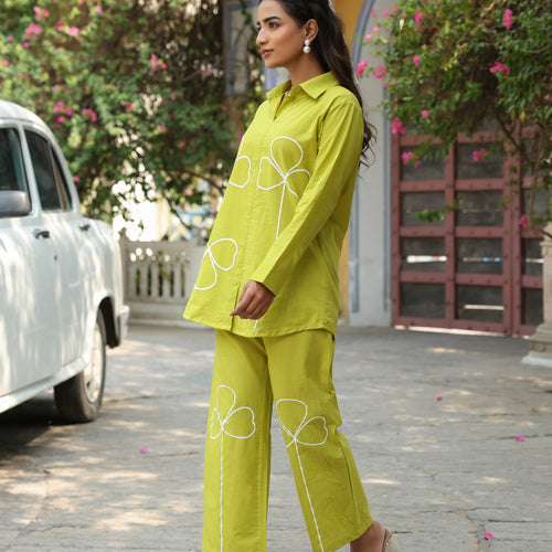 Bloom Green Pure Cotton Embroidery Co-ord Set